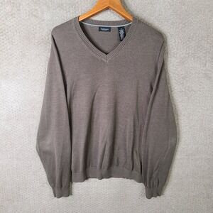 Van Heusen Sweater Mens  Large Brown V-Neck Cotton Acrylic Knit Pullover Casual